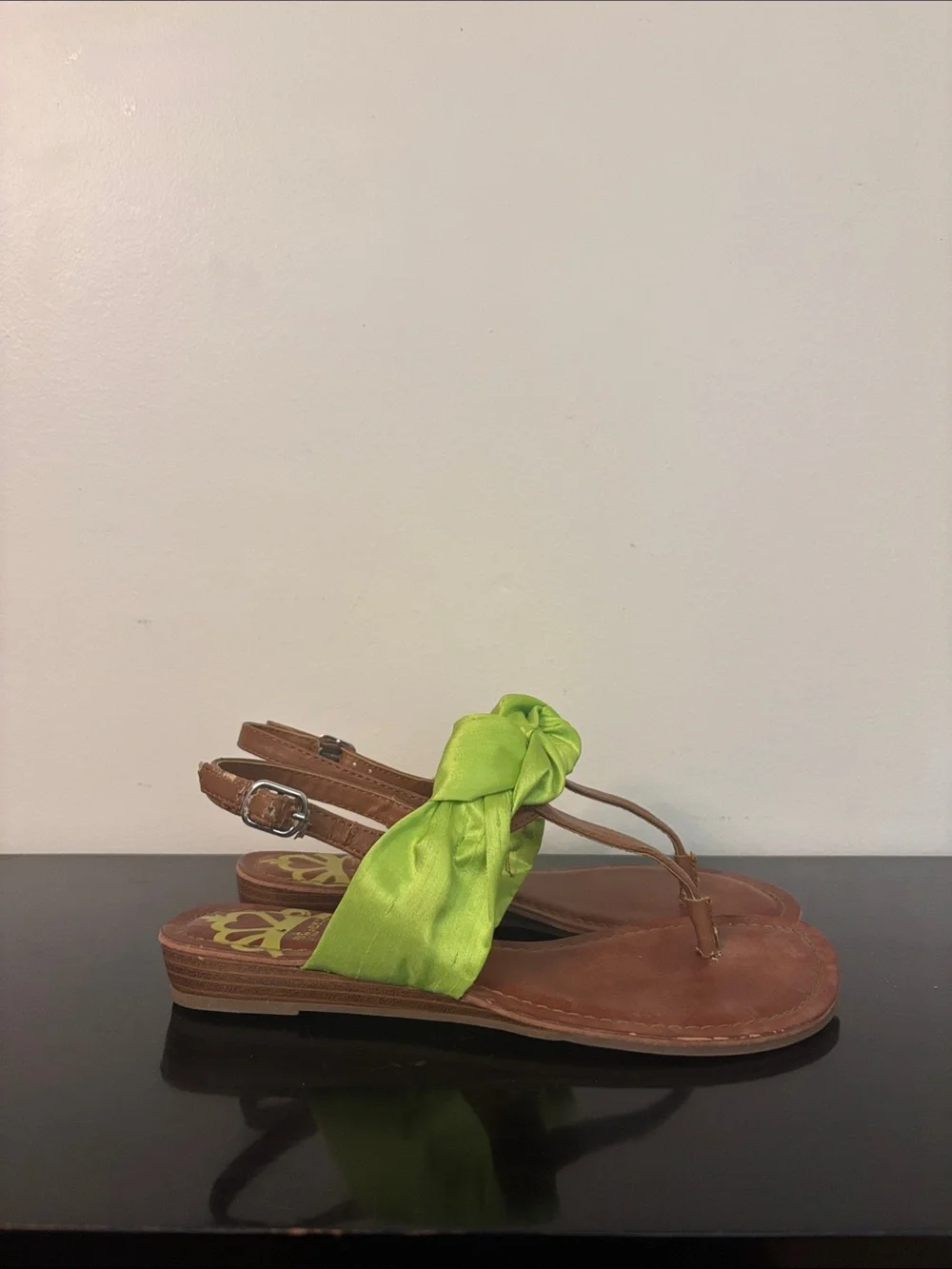 Fergalicious Lime Green Satin Knot Slingback Sandals